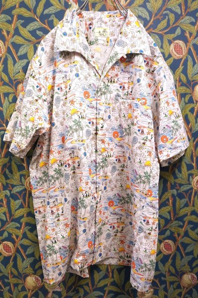 画像1: BOOZE  Open Collar Shirt(生地リバティスヌーピー柄開襟シャツ)
