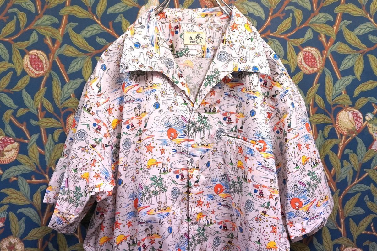 画像1: BOOZE  Open Collar Shirt(生地リバティスヌーピー柄開襟シャツ) (1)